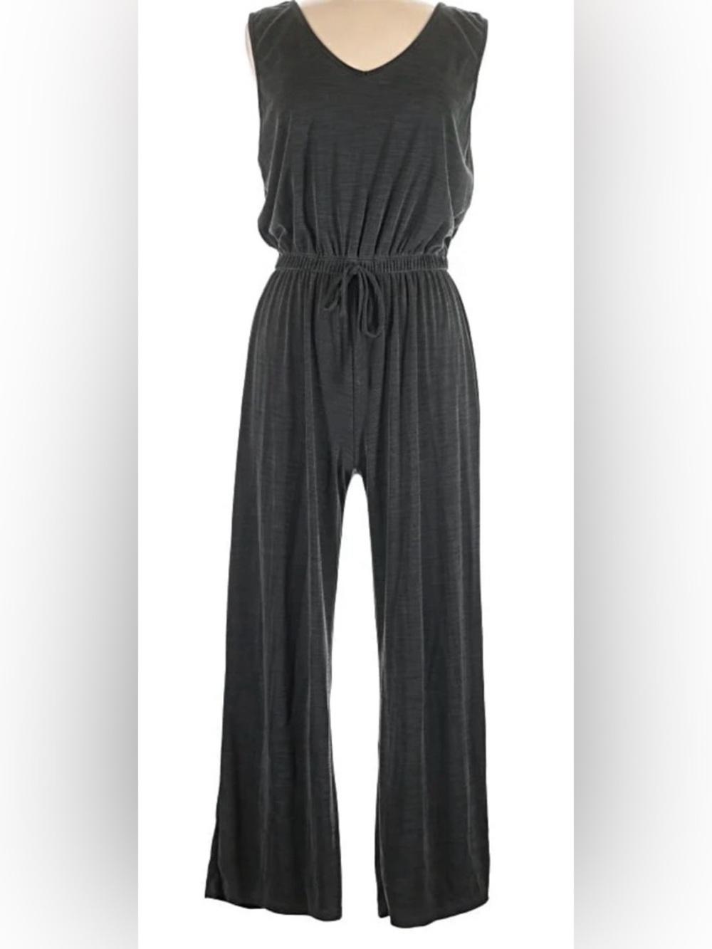 Nicole Miller New York Gray Sleeveless Drawstring Wide-Leg Jumpsuit Size Large